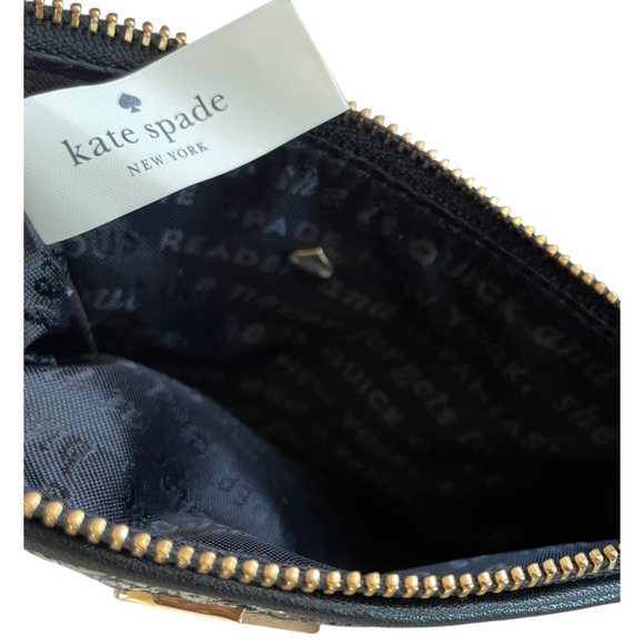 KATE SPADE Leroy Street Glitter Bee Black Leather Silver Sequins Wristlet NWOT - Picture 6 of 9
